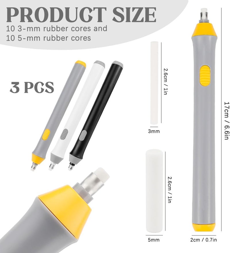 DOERDO DD 3PCS Electric Eraser Kit for Artists Automatic Pencil Eraser with 60PCS Eraser Refills Detailer Tool, Eraser Kit for Art Pencils, Painting - Image 2